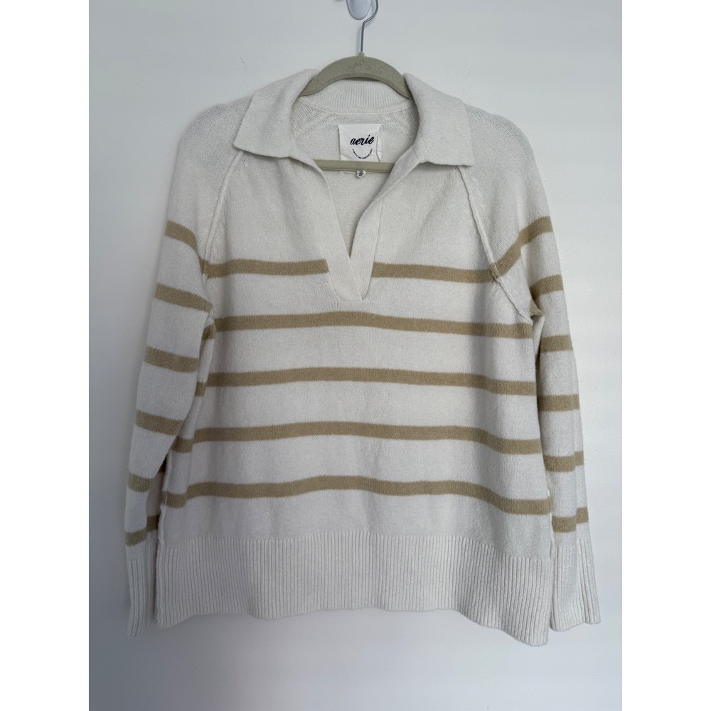 Aerie Women's Collard Oversized Striped‎ Sweater XXS Fall Capsule Cozy Coastal
